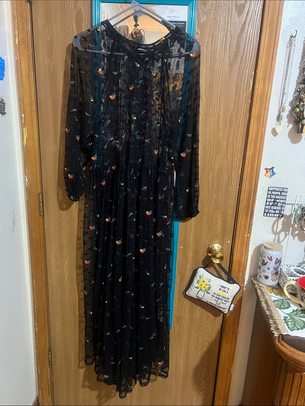 Torrid Black Sheer Maxi with Multicolor Floral Embroidery